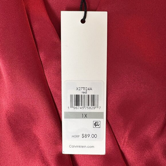 Calvin Klein Women's Satin Blouse Plus Size 1X Red Wrap Front V-Neck NWT $89 - Picture 13 of 16